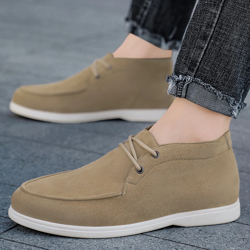 

Men Suede Leather Loafers Slip-on Platform Driving Shoes Lightweight Casual Khaki Breathable Leisure Footwear Comfort Flexible