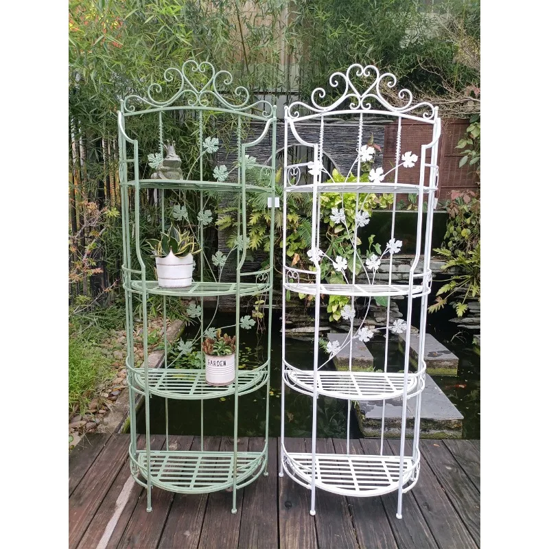 wrought iron semicircular four-layer flower stand, villa courtyard multi-layer flower stand, balcony gardening groceries