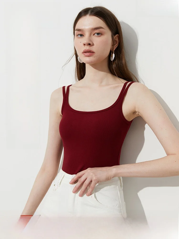 Dplay Red Strap Vest Women's Slim Fit Inteated Chest Pad Top Summer New Sle Faionable Bal Commute Sle Vest