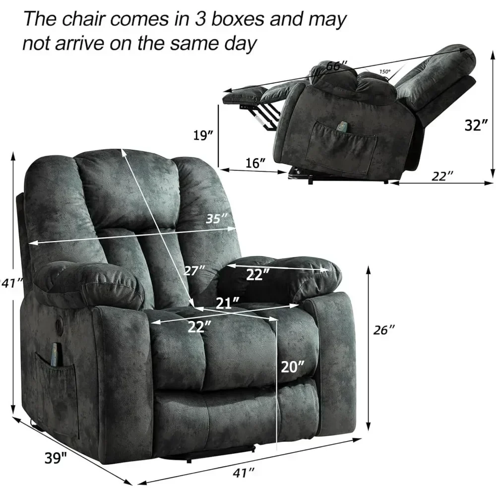 Large Power Lift Recliner Chair with Massage, Heat, and USB for Elderly, Overstuffed Wide Recliners, Heavy Duty Motion Reclining