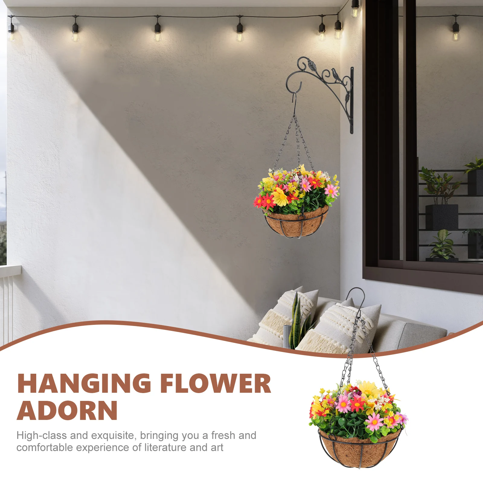 

Cradle Flower Pot Hanging Basket Yard Decor Artificial Flowers Plant Container Coconut Fiber Planter Home Garden Art