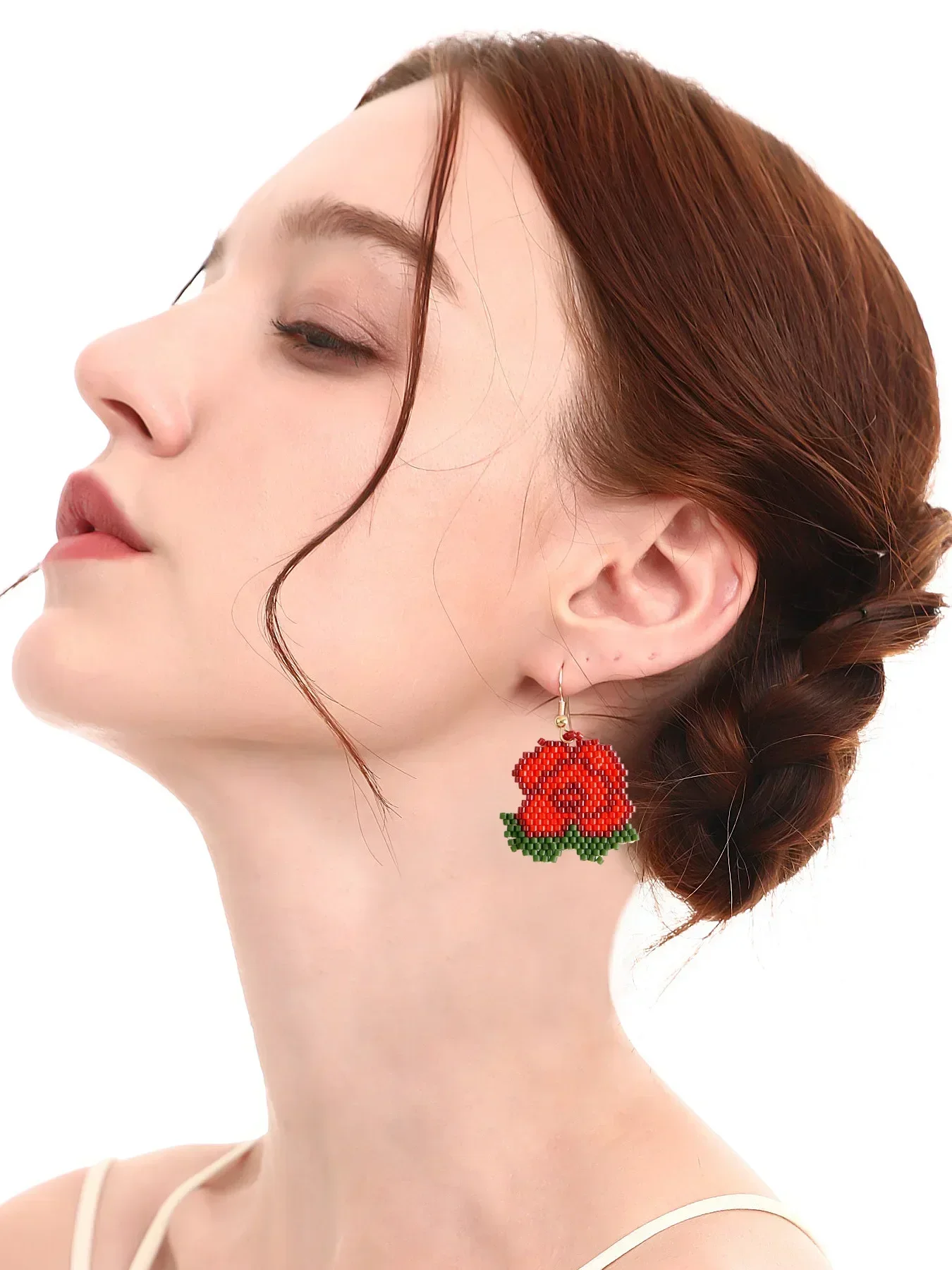 

Серьги из бисера, дизайн розы, оригинальность, женская мода, простое ручное вязание, богемный сплав, универсальные серьги из рисовых бусин