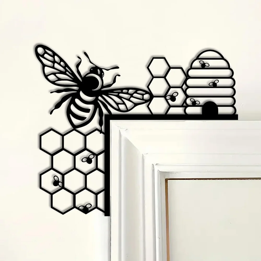 Iron Bee and Beehive Door Frame Contour Decorations, Room Wall Sculptures, Home Office Decorations, Art Pieces, Holiday Family Patio Signs, Gifts