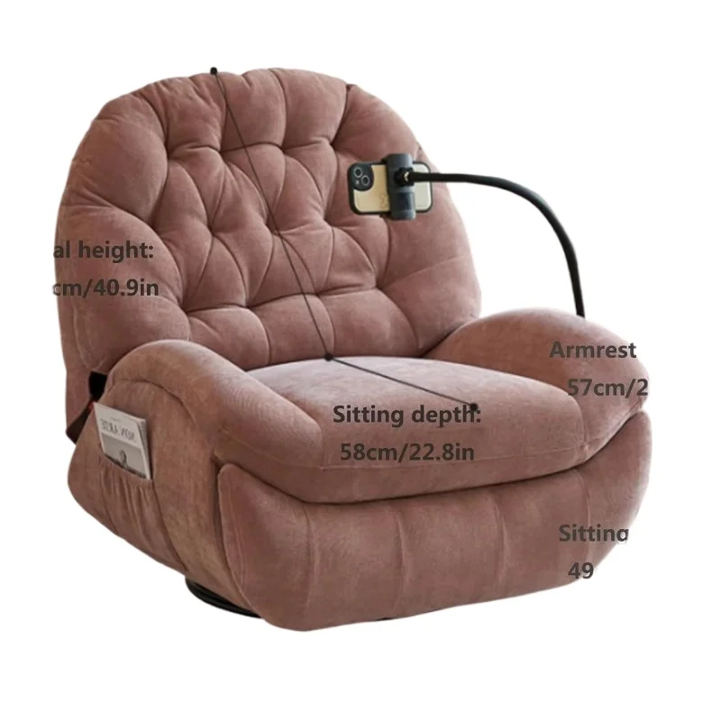 Large electric lounge chair with thickened width, adjustable backrest and footstool with side pockets