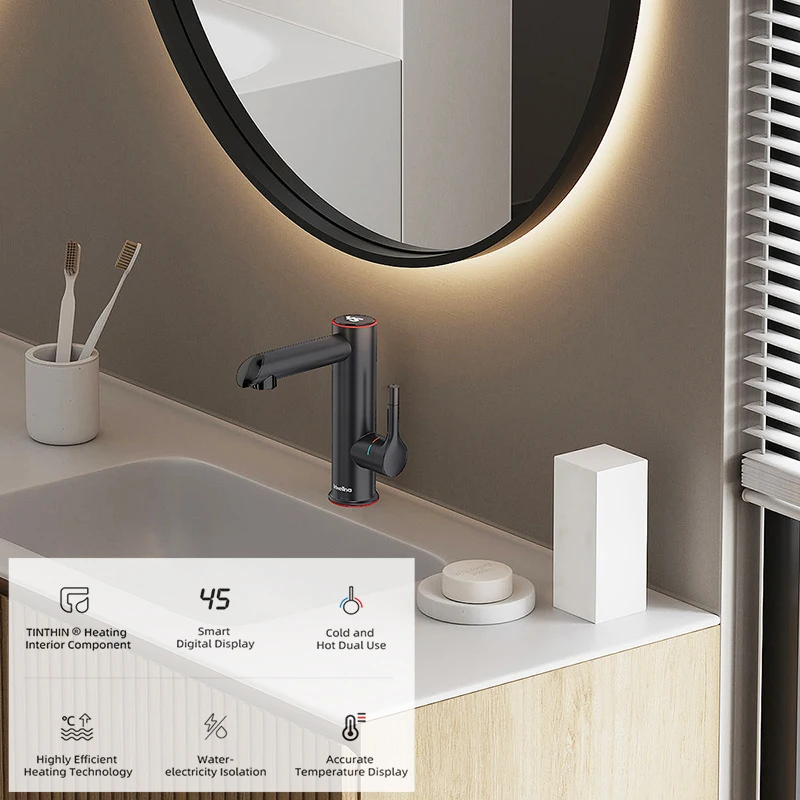 Briwellna-grifo calentador eléctrico, grifo de calefacción de acero inoxidable para baño, grifo de agua caliente de 220V, Mini calentador de agua