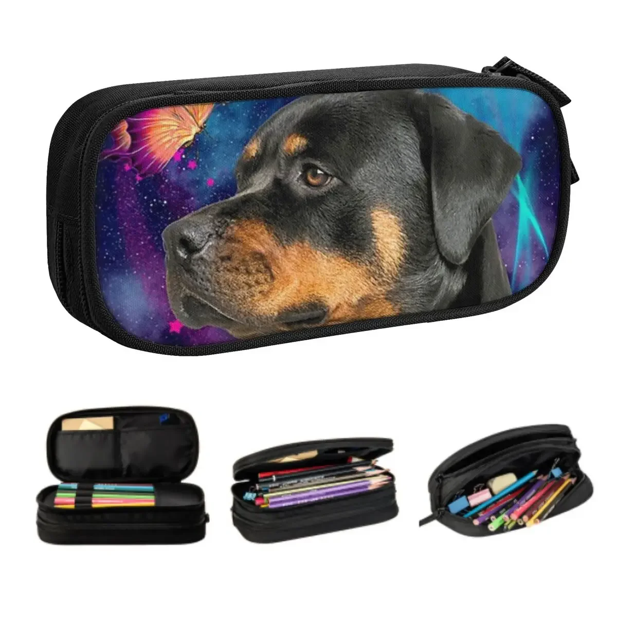 Kawaii Rottweiler Pencil Cases for Boys Gilrs Custom Animal Dog Large Storage Pen Bag Box School Supplies