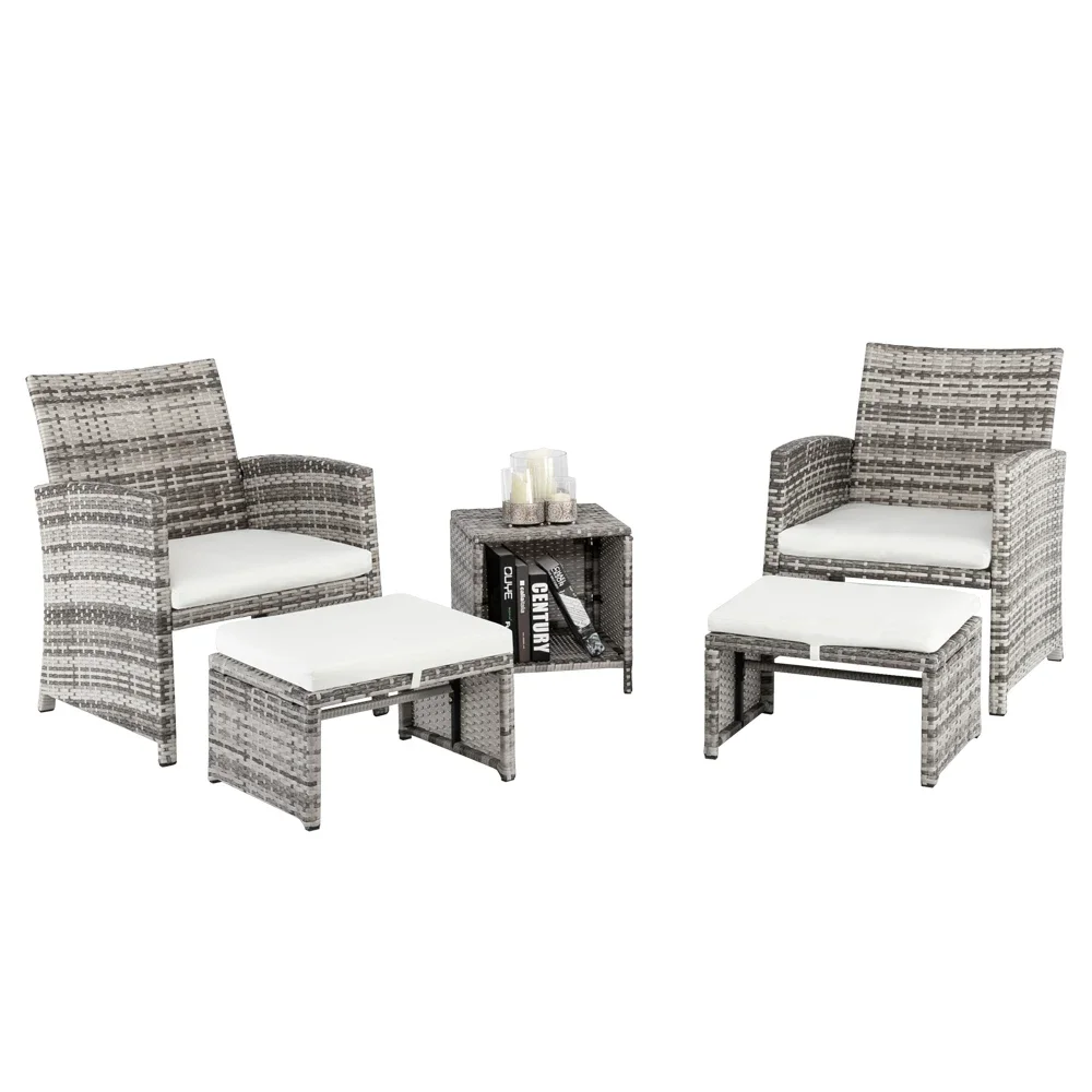 

5pcs 2 Chairs 2 Footstools 1 Coffee Table Combination Sofa Gray Gradient