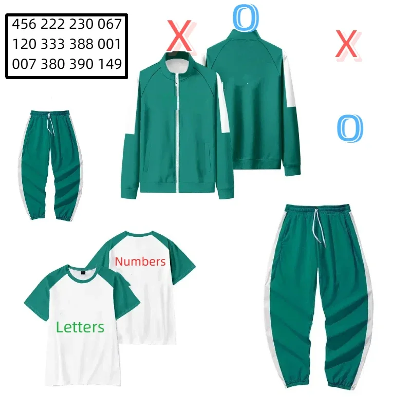 

Calamari Game Cosplay Costume Green 456 222 230 Tracksuit Outfits Jacket T-shirt Pants Teenagers Sweatshirt Adult Kids Suit