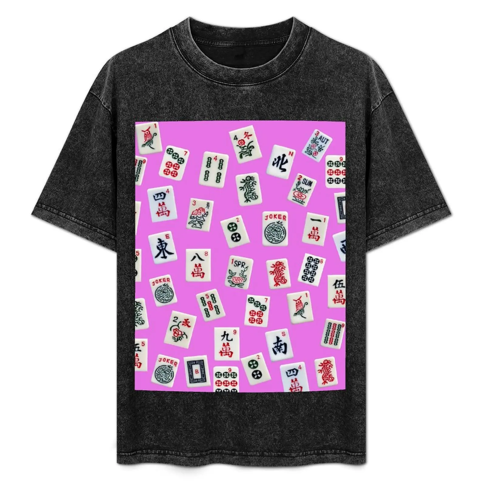 Mahjongg game tiles design on pink color T-Shirt sweat customizeds fashion shirts black t-shirts for men