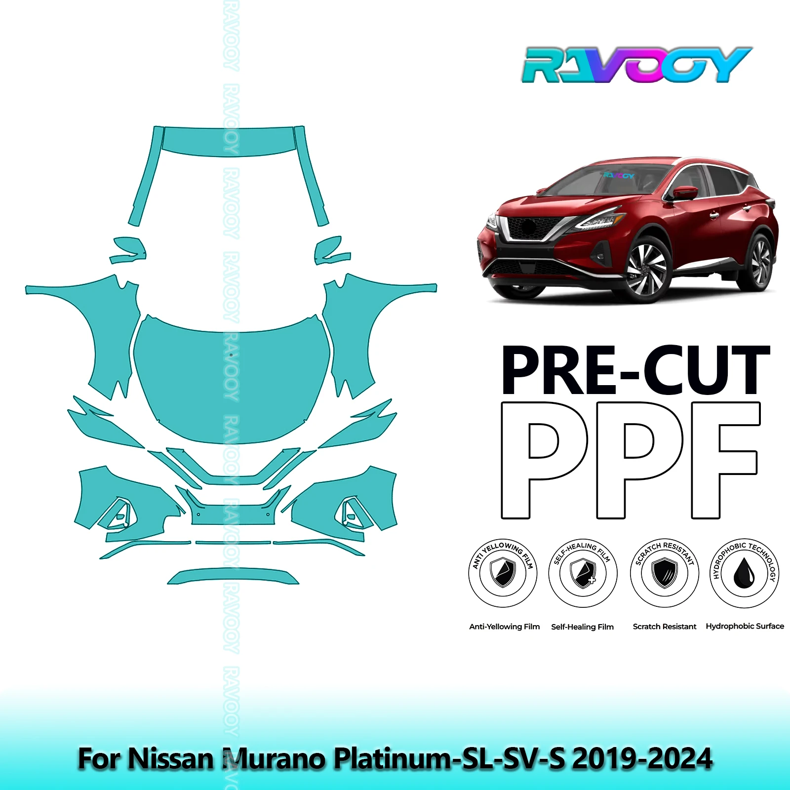

Car Front Kit Clear Bra Precut PPF Paint Protection Film For Nissan Murano Platinum-SL-SV-S 2019-2024