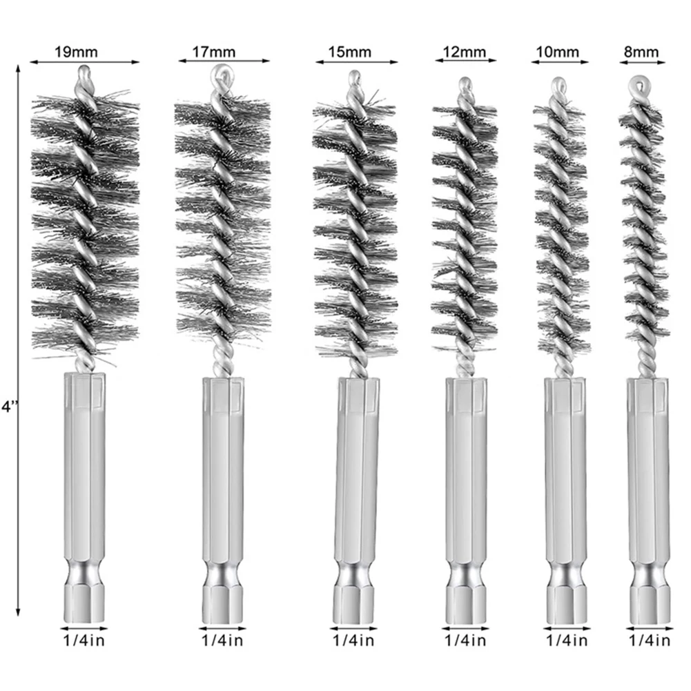 8-19mm Stainless Steel Wire Brush Drilling Cleaning Brush 1/4Inch Hexagonal Handle Rust Cleaner Washing Polishing Tool ﻿
