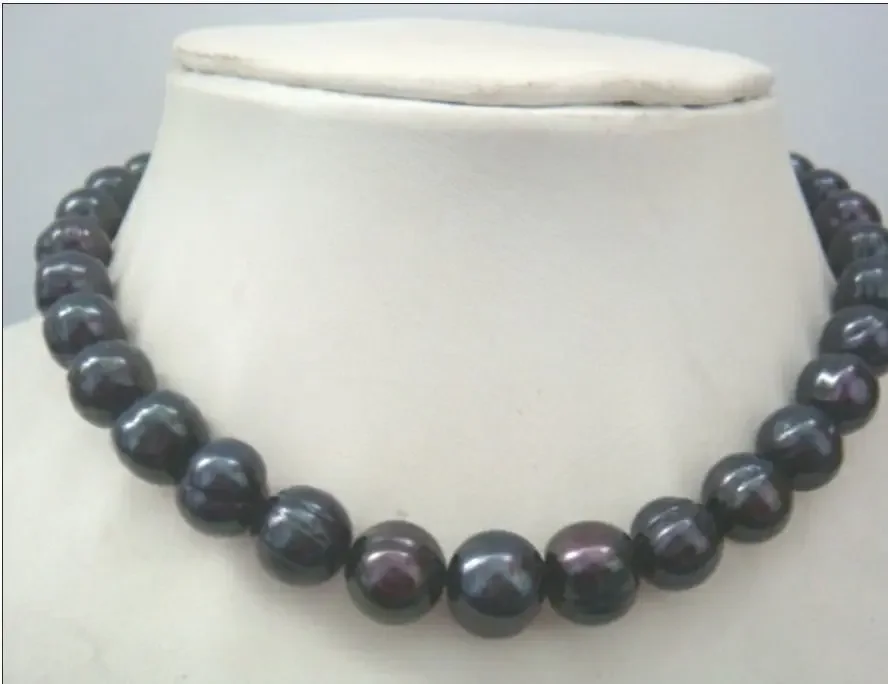 10-11mm tahitian black green baroque pearl necklace 18inch 14k gold