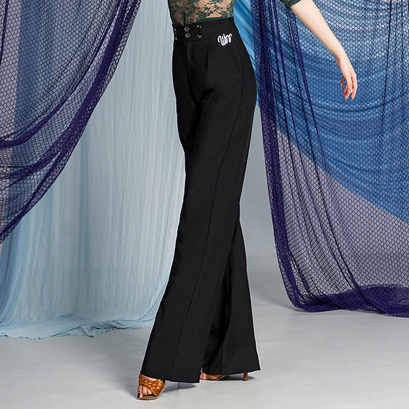 

Women'S Black Ballroom Dance Pants Adults Rumba Samba Latin Dance Practice Trousers Female Waltz Modern Dancing Pants SL12597