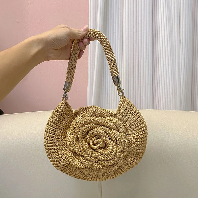 

Вязаная сумка ручной работы с камелией, шикарная вечерняя сумка в деревенском стиле Cottagecore, элегантный кошелек-клатч для монет, сумка для хранения помады и косметики