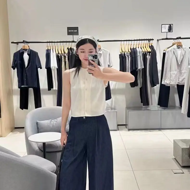 

Весенне-летняя новая футболка с текстурой бамбука, круглая футболка из смеси ацетата, топ без рукавов, жилет, коврик, универсальная антивозрастная женская одежда