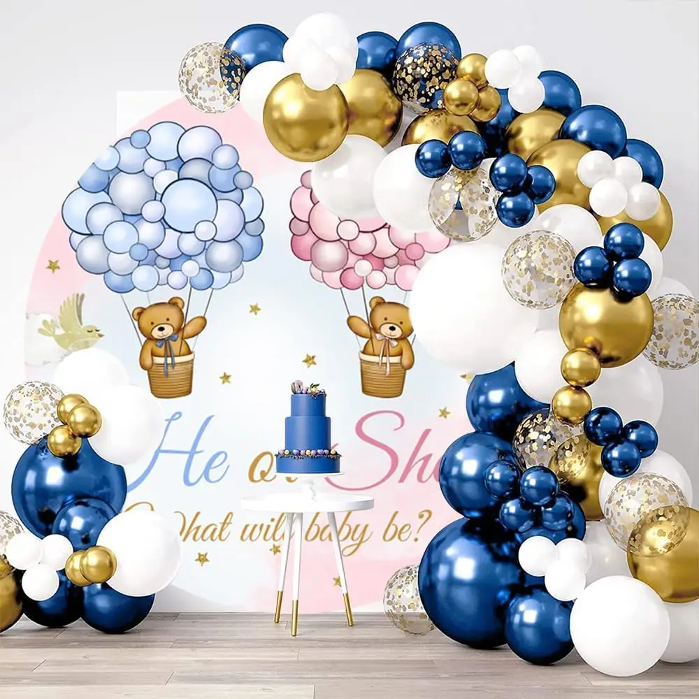 Bear Gender Reveal Round Backdrop We Can Bearly Wait To Meet You Baby Shower Boy Or Girl Birthday Party Circle Photo Background
