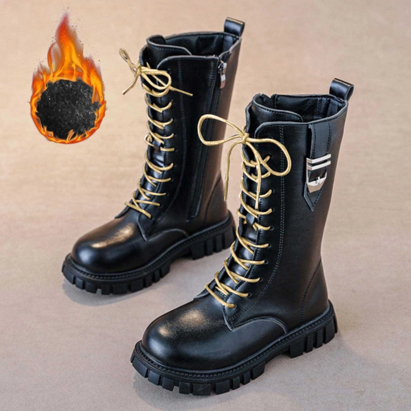 Botas Fashion Girls' Shoes 2025winter New British Style Kids Leather Boots Comfort Non Slip Girls' Middle Boots Zapatos De Mujer
