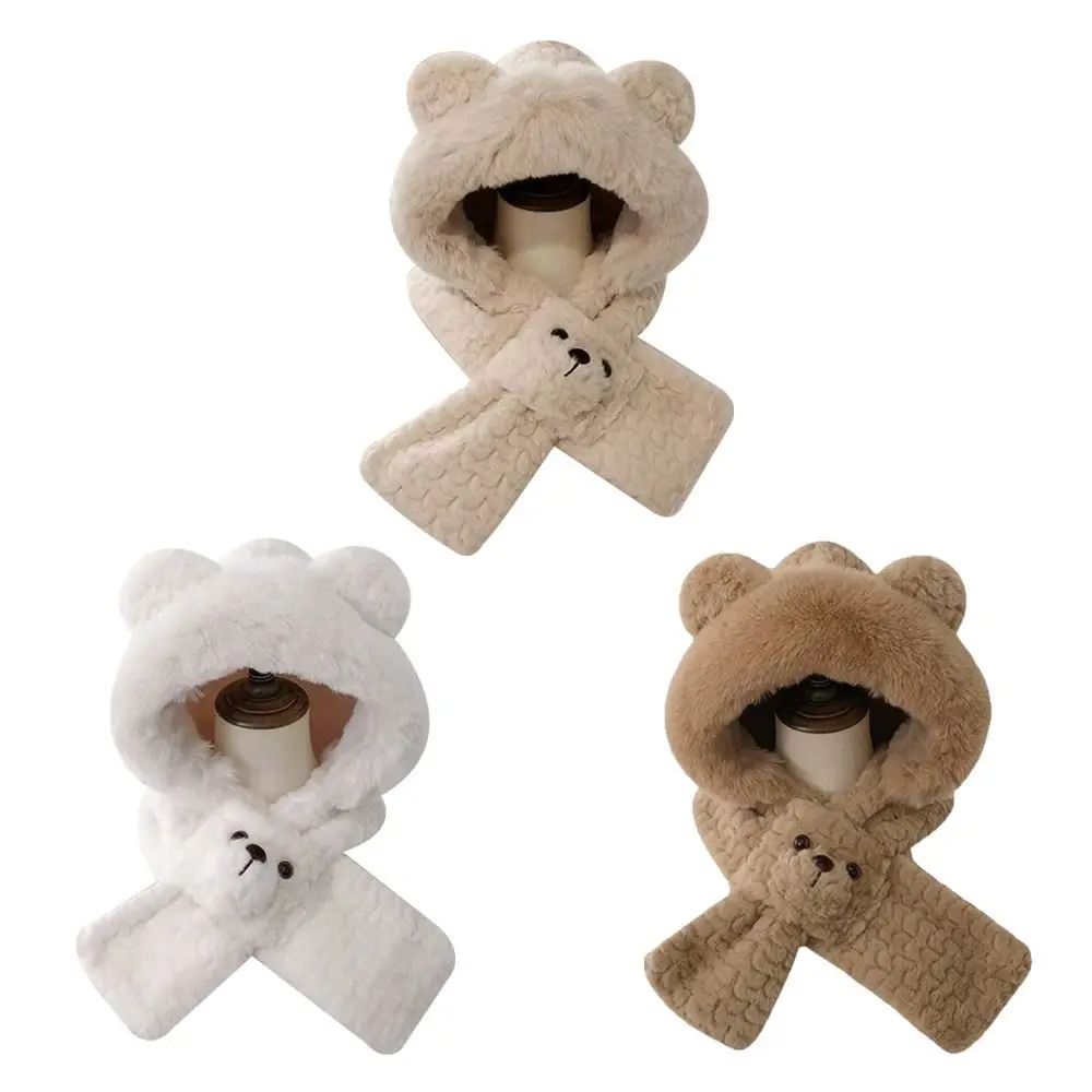 Gorro integrado de invierno a la moda, bufanda cálida a prueba de viento, gorro con protección para los oídos, conjunto de bufanda suave gruesa con capucha para mujer
