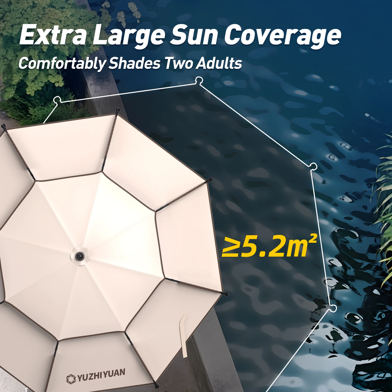 Extra Großer Doppeldach-Strandschirm mit 360°-Schutz ° Neigbarer UV-Schutz Belüfteter Outdoor-Terrassensonnenschutz – Detail 2