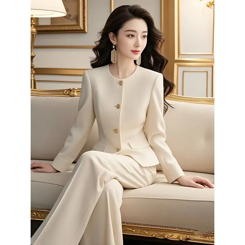 Elegant White Suit Set Fashionable Chic Style Spring Autumn Wear for Women Long Sleeve Two Piece Set Youthful Freshness