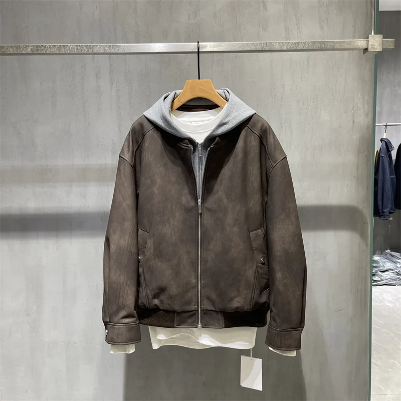 

Retro American Pilot Leather Jaet Men's Winter Hooded Cotton Workwear Dyed Cotton Vest Thiened Windproof Waterproof