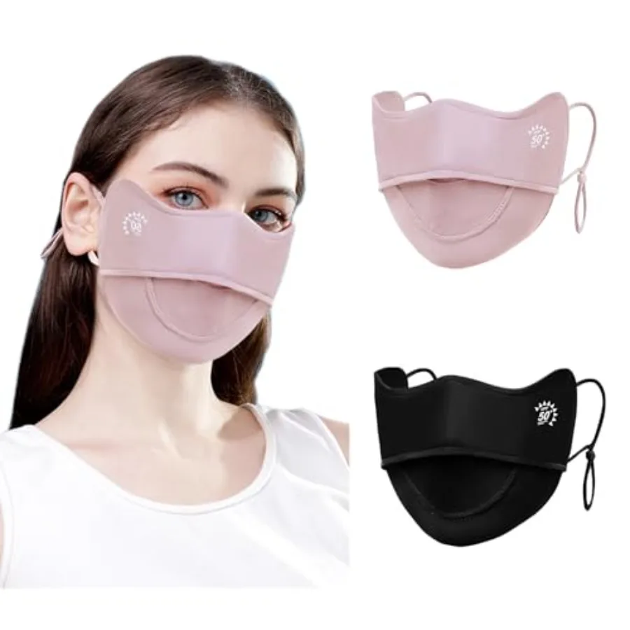 

2Pcs UV Face Mask, Sun Masks for Women, Cooling Breathable Face Cover for Outdoors, Washable Reusable