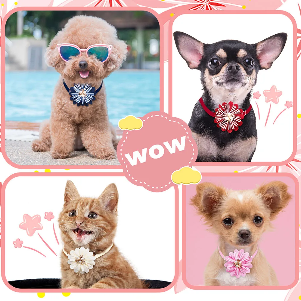 Pet Collar 10PCS Summer Pearl Diamond Flower Dog Bow Tie Pet Accessories Handmade Bulk Adjustable Neckties For Dogs