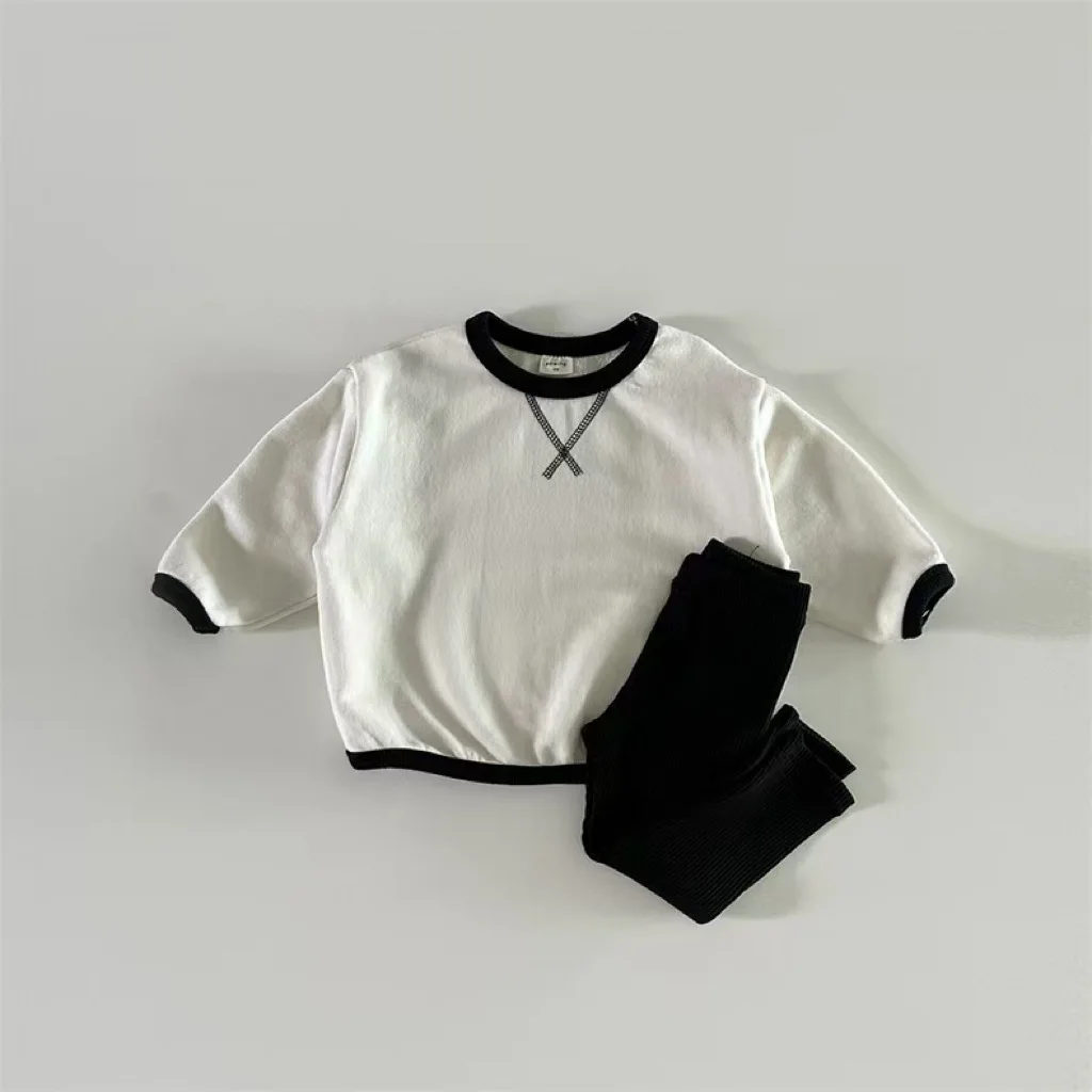 2024 Autumn New Baby Long Sleeve Casual Sweatshirt Letter X Embroidery Sweatshirt For Boys Girls Cotton Tops Toddler Pullover