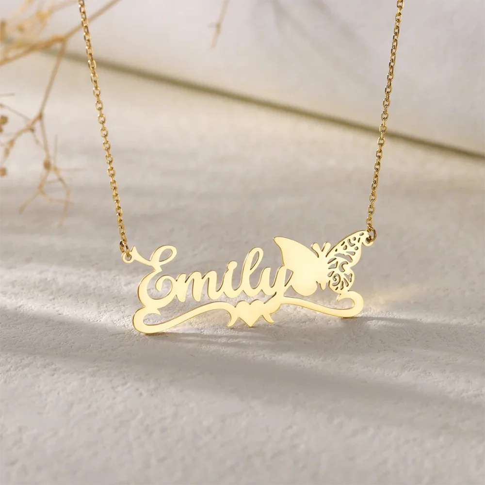 DHQH Personalized Birth Month Butterfly Necklace for Girls Customized Name Necklace Stainless Steel Jewelry Women's BirthdayGift