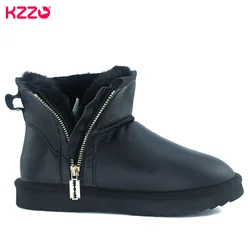 KZZO Australia Classic Sheepskin Snow Boots With Zipper Women Winter Short Waterproof Leather Natural Wool Lined Ankle Warm Shoe