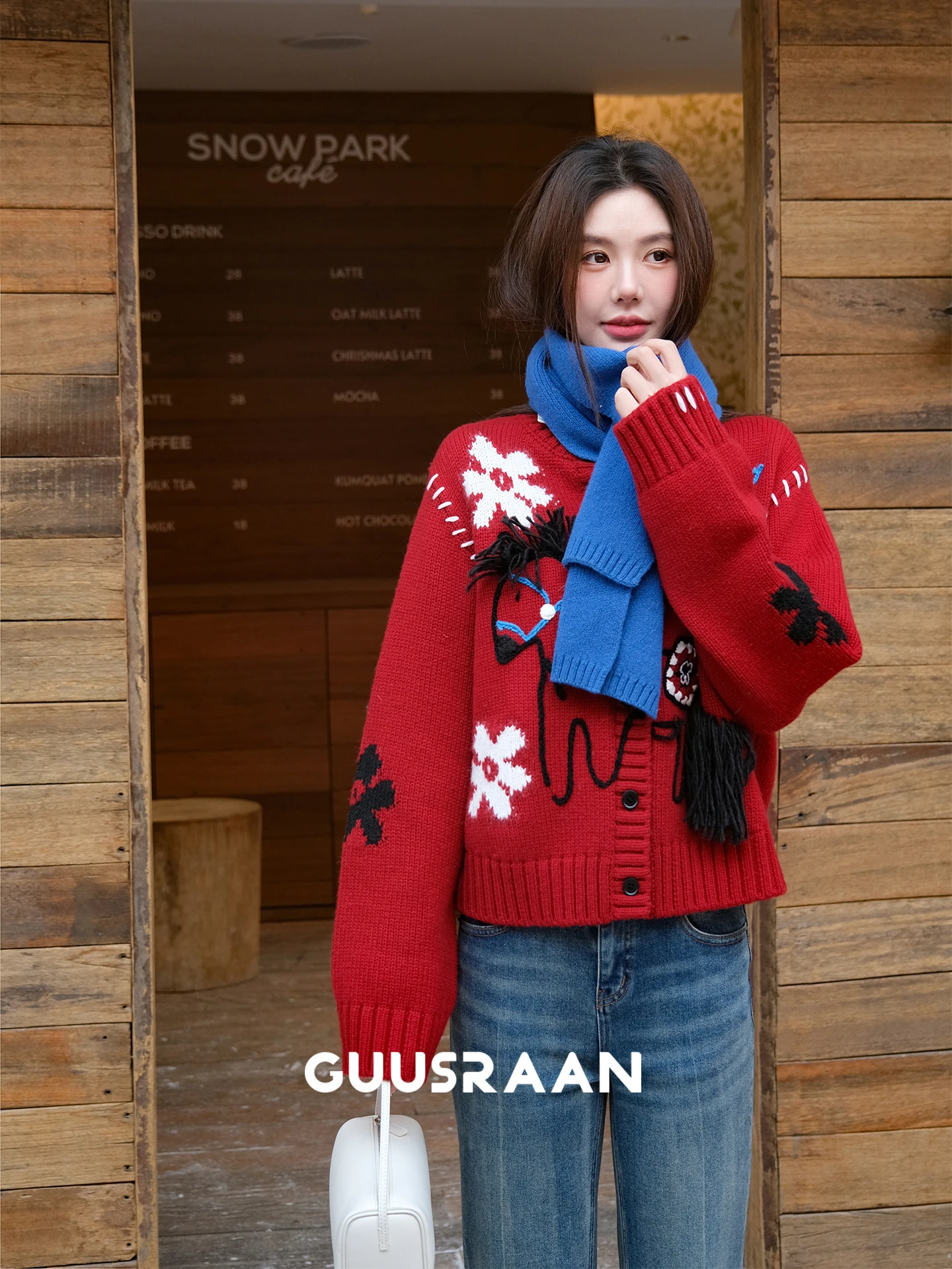 

Красный вязаный кардиган с длинными рукавами и круглым вырезом, универсальный женский топ для зимы от Guusraan