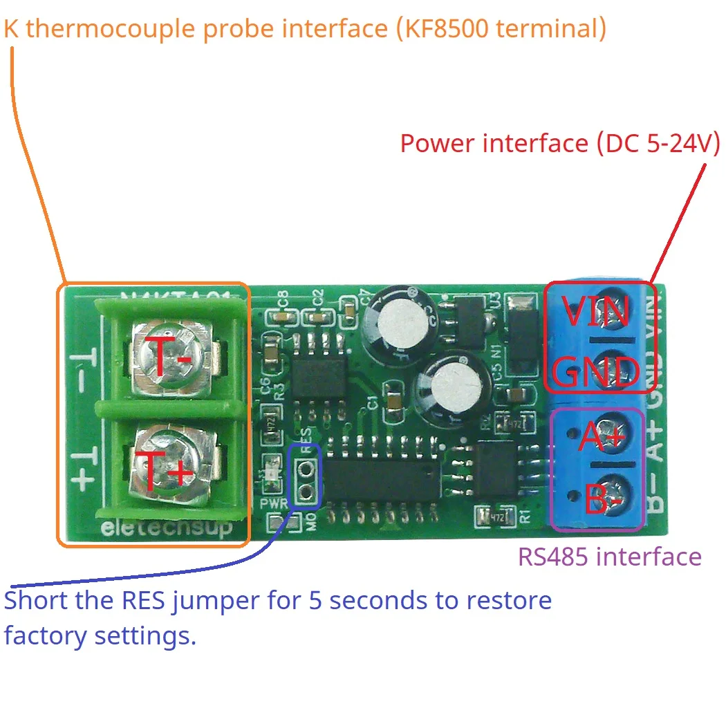 -200 -1350C Modbus Rtu K-Type RS485 Thermocouple-to-Digital Converter โมดูลช่วงกว้าง Analog การวัดอุณหภูมิ BOARD