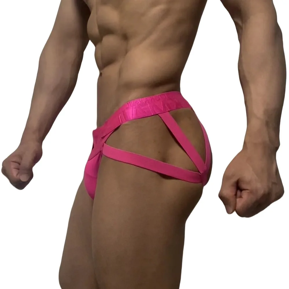 Jockmail 10 Color Sexy Lingerie Transparent Ice Silk Binding G-Strings Steel Ring Bandage Hollow Thongs High Quality JockStrap