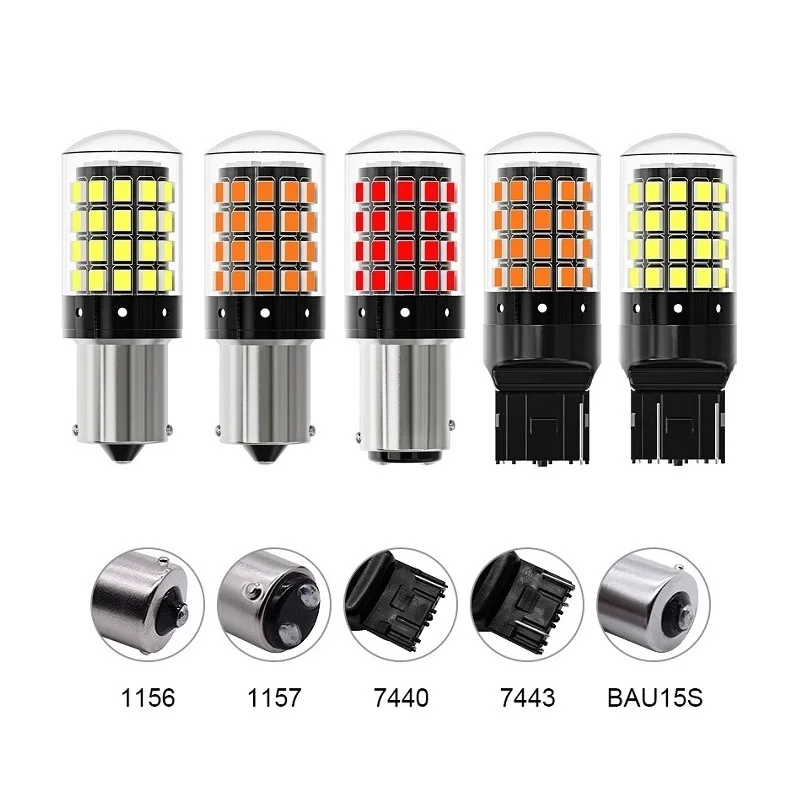 1PCS 1156 BA15S P21W BAU15S PY21W 7440 W21W P21/5W 1157 BAY15D 7443 White LED Bulbs 54smd CanBus Lamp Reverse Turn Signal Light