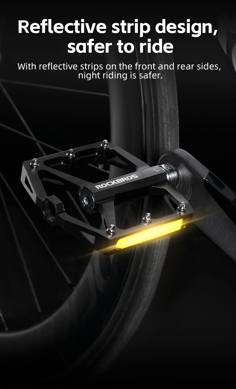 ROCKBROS Fahrradpedale, sparen Kraft, Aluminiumlegierung, rutschfest, MTB, Rennrad, Mountainbike, reflektierend, mit Kugellager, Fahrradzubehör – Detail 9