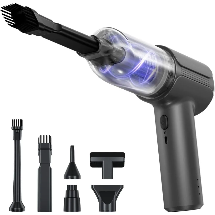 مكنسة كهربائية محمولة للسيارة لاسلكية مع محرك بدون فرش، منفضة هواء صغيرة عالية الطاقة 21000 باسكال، مكنسة كهربائية محمولة 7 في 1 للوحة المفاتيح C