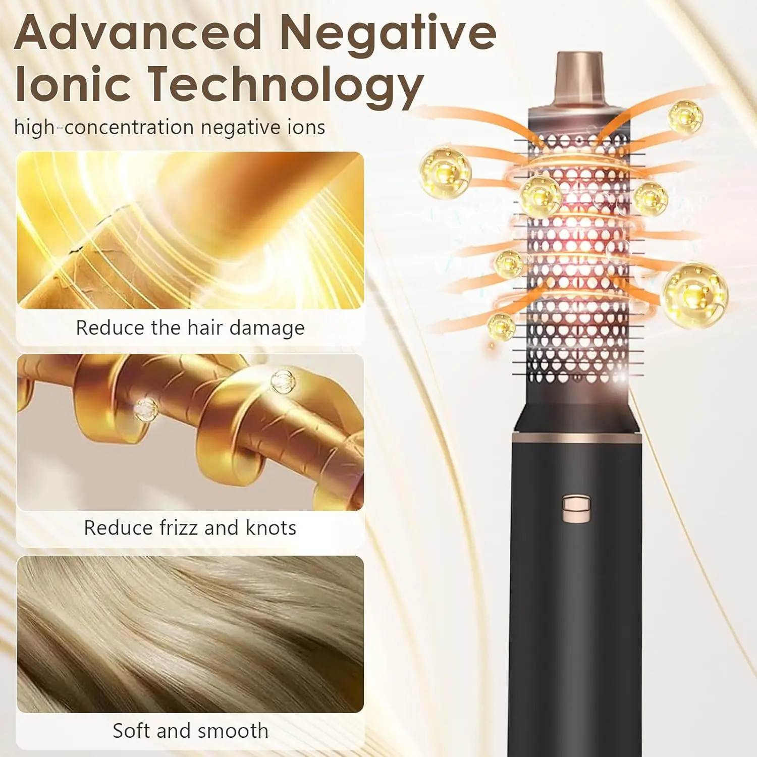 Brosse sèche-cheveux 5 en 1, ensemble de brosses pour sèche-cheveux à ions négatifs, mise à niveau de la brosse à Air chaud, rouleau à friser, fer à friser