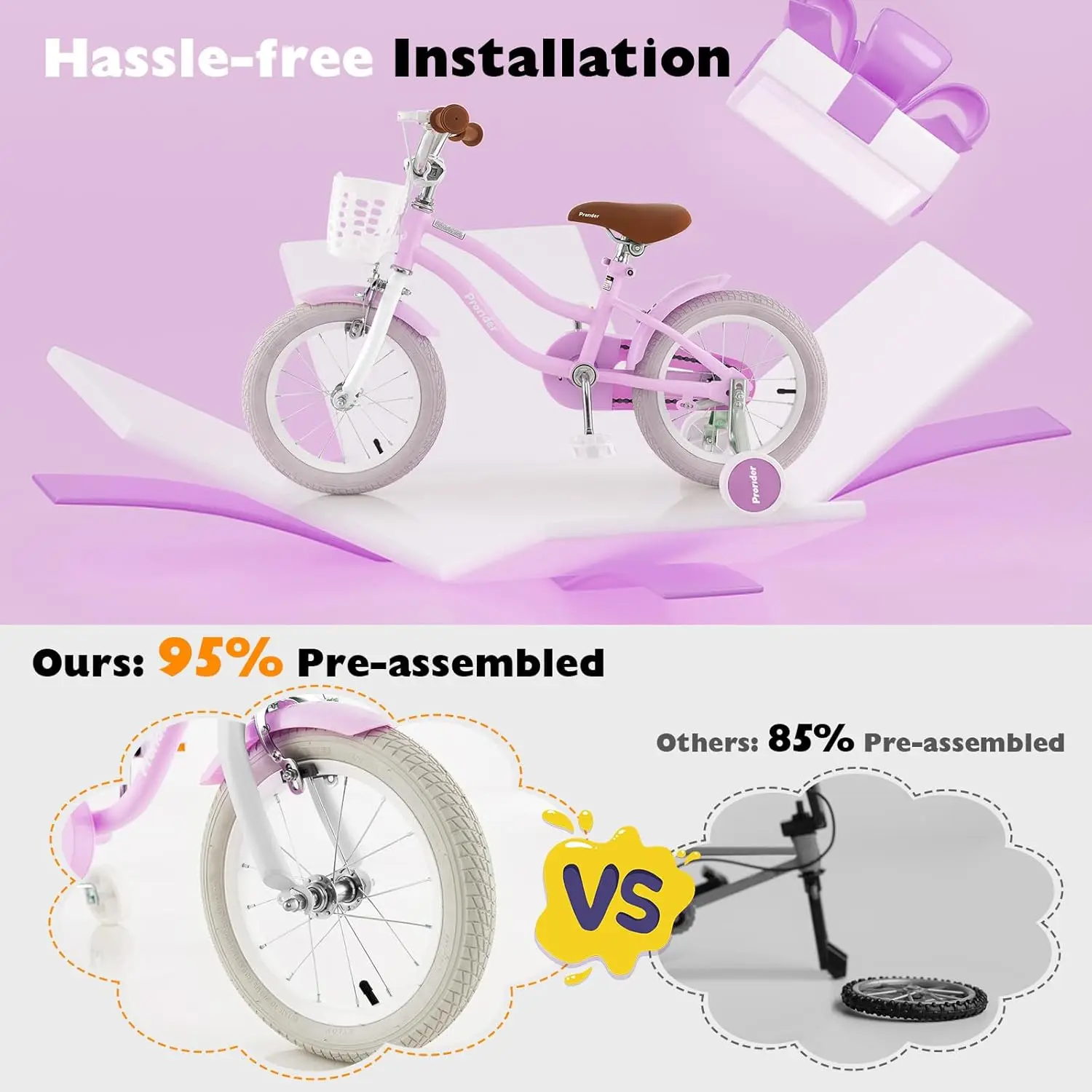 12 14 16 18 20 بوصة دراجة للأولاد والبنات مع مقعد قابل للتعديل، سلة قابلة للإزالة، فرامل اليد وفرامل الأكواب، عجلات التدريب