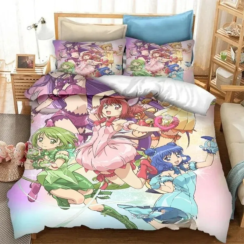 3D Printing Anime Tokyo Mew Mew 3D Print Bedding Set Duvet Covers Pillowcases Comforter Bedding Sets Bedclothes Bed