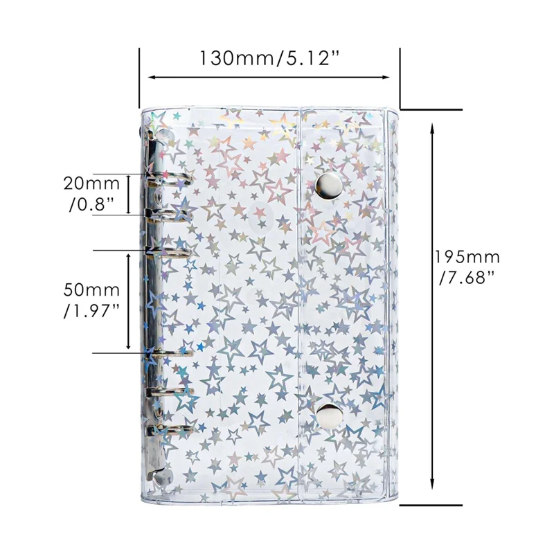 Advanced Budget Binder Cover Clear PVC Binder Glitter Star Refillable Notebook Shell Protector With 2 Snaps