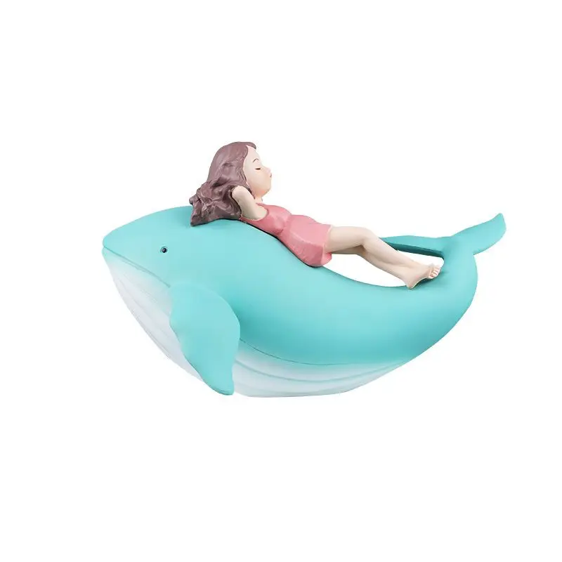 Healing whale small ornament girl and whale wind girl desktop cute decorative objects Japanese birthday gift decoration maison