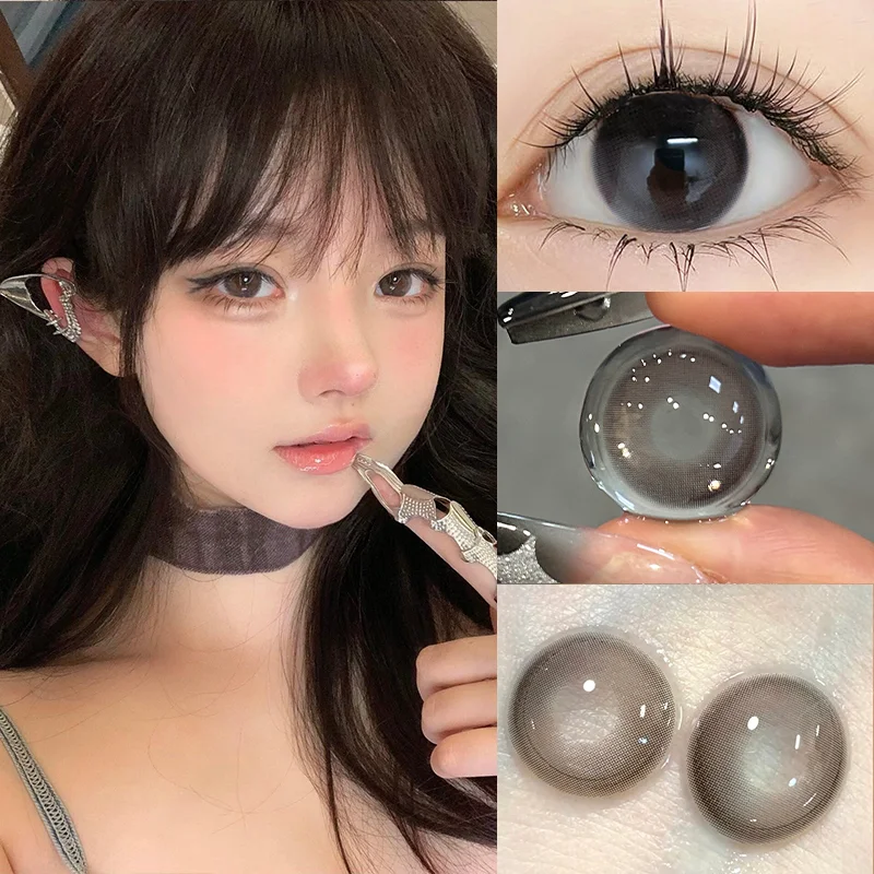 1pair/2pcs Fashion Color Contact Lens Men Grey Natural Daily Student Lens Round Soft Lens Year Color Cosmetics Fast Shipping New