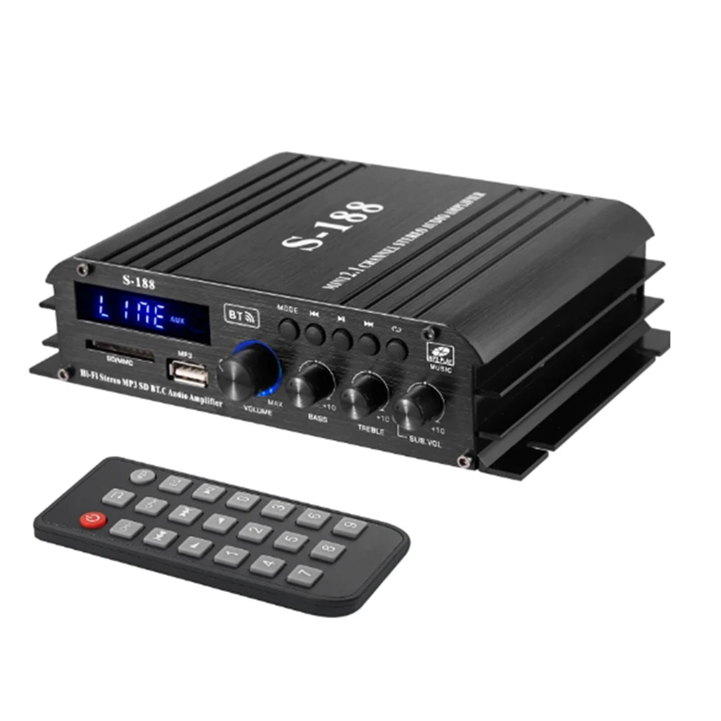 90W S-188 Bluetooth Stereo Hifi Amplifier 2.1 CH Audio Power Amplifier Bass Treble Control Music Player Amp EU Plug Easy To Use