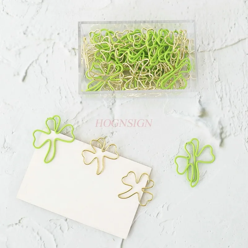 15pcs Mixed Four Leaf Grass Styled Paper Clips Student Lovely Bookmark Metal Paper Clips Colorful Paper Clips