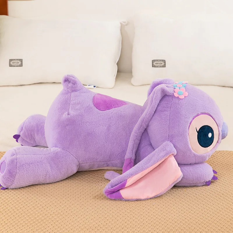 Disney Lilo y Stitch juguetes de peluche propensos lindo 55/80cm Anime Stich muñeca peluche almohada de Ángel regalo suave para niños Kawaii