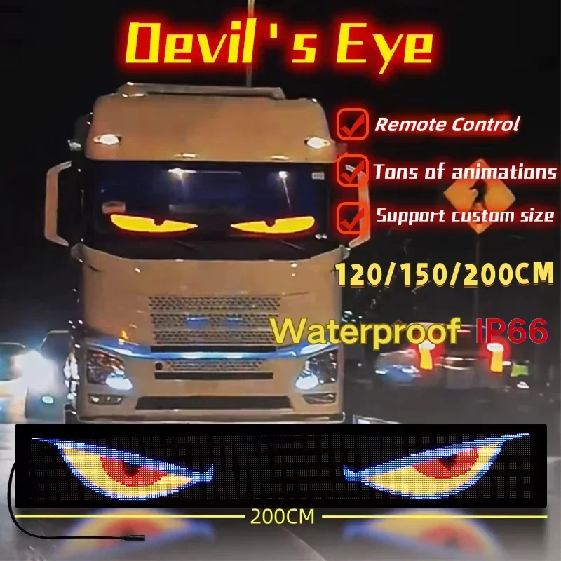 Remote Control Truck Windshield Devil Eye Colorful Lamp Animation Soft Screen LED Matrix Pixel Panel Foldable Lighting For Car