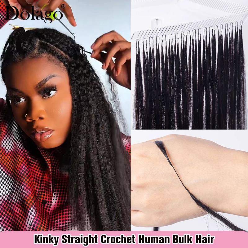 

Crochet Human Hair Extensions Kinky Straight Crochet Knotless Invisible Feather With String In The Middle PreSeparated Bulk Hair