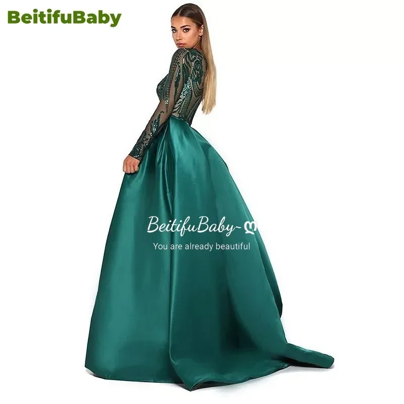 BeitifuBaby Women\'s Luxury Evening Dress Elegant Fish Tail Long Sleeve Light Luxury Sequins Formal Dresses for Women Vestidos