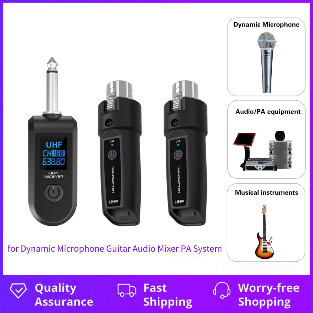 UHF XLR Adapter System Plug-on Wireless Microphone Transmitter Receiver for Dynamic Microphone Guitar Audio Mixer PA System