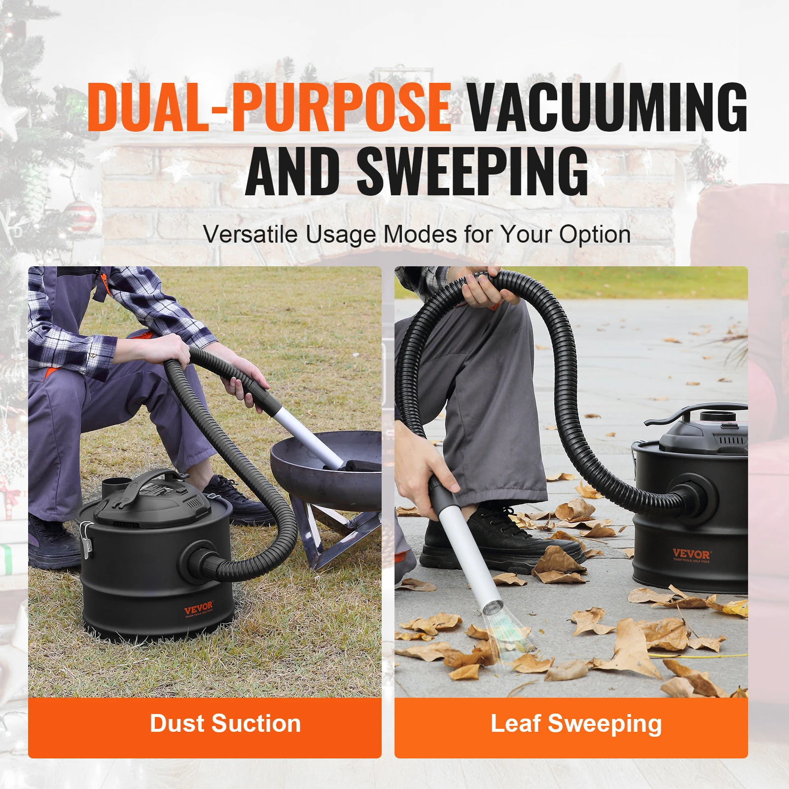 VEVOR Ash เครื่องดูดฝุ่น 4 แกลลอน 1200W ดูด Ash Vac Collector พร้อม 47.2 นิ้วท่อยืดหยุ่นสําหรับเตาผิง Grills